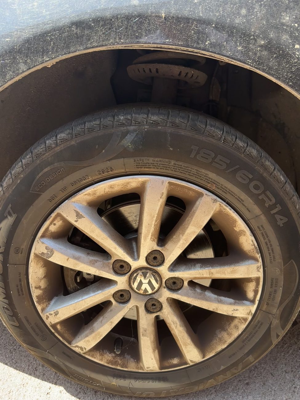 Volkswagen alloy wheel caked in brake dust before cleaning